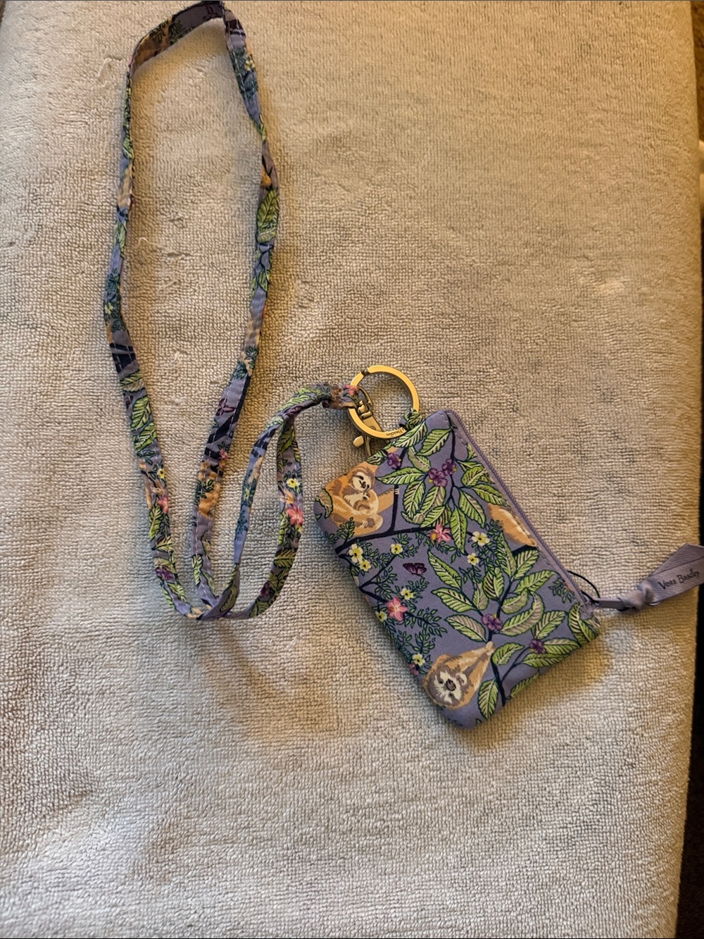 Vera Bradley Lavender Floral Sloth Lanyard Card Case